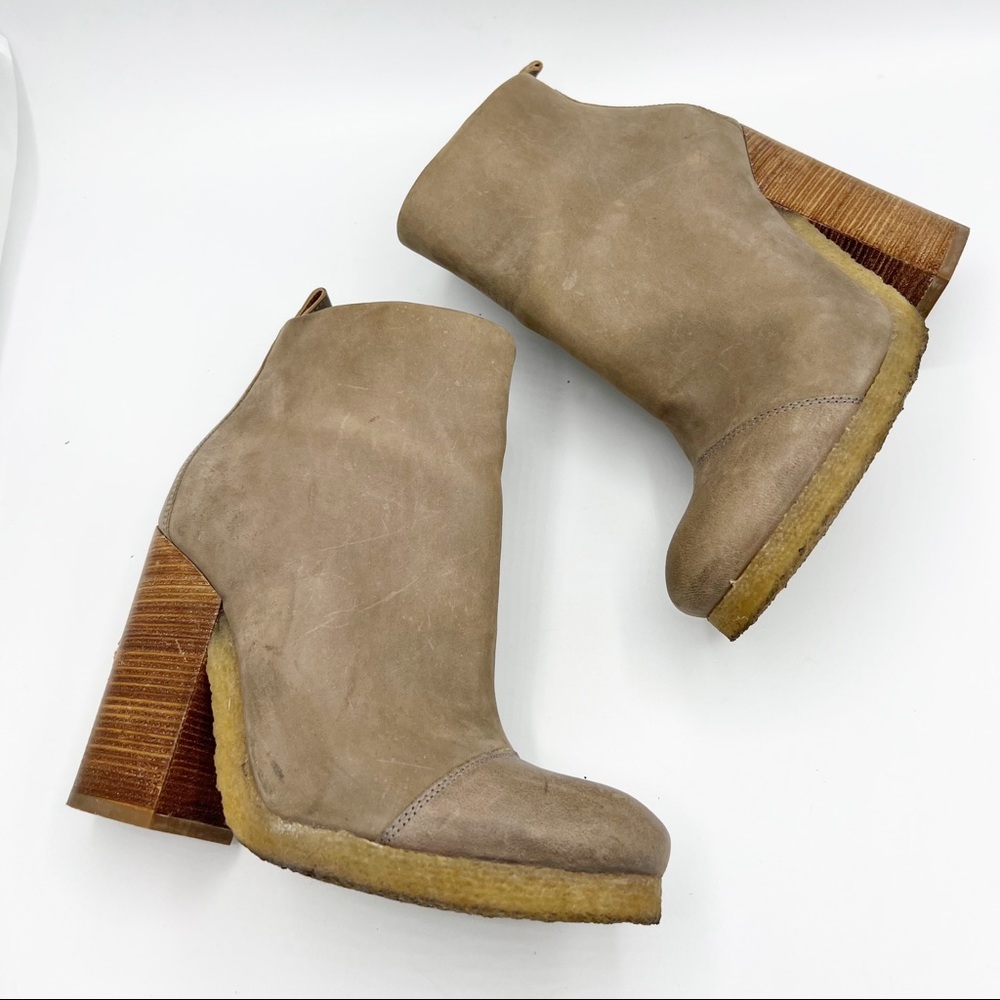 ALLSAINTS Lakote Leather ankle Boots Taupe Stucked Chunky Heel Size US 6.5 EU 37